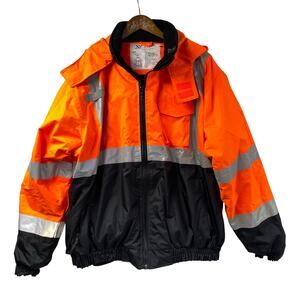 XP Orange Hi Vis Safety Jacket XL Fleece Lined Full Zip Reflective Winter